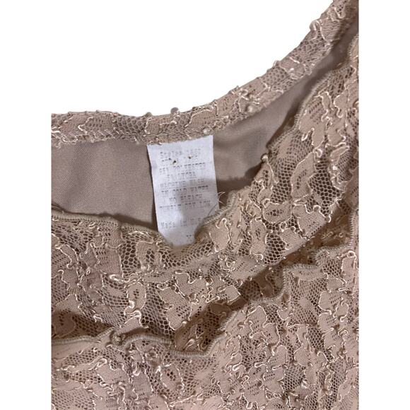 VTG Women’s XL Cropped Lace Sheer Top Tan Mesh Short Sleeve Boho Romantic Blouse - Picture 2 of 4